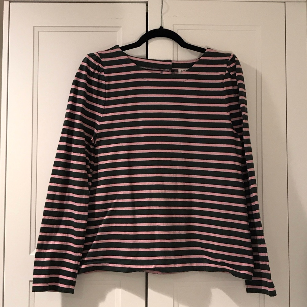 J. Crew Black and Light Pink Striped Long-Sleeve Tee